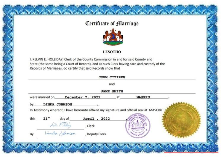 Downloadable Lesotho marriage certificate Word and PDF template